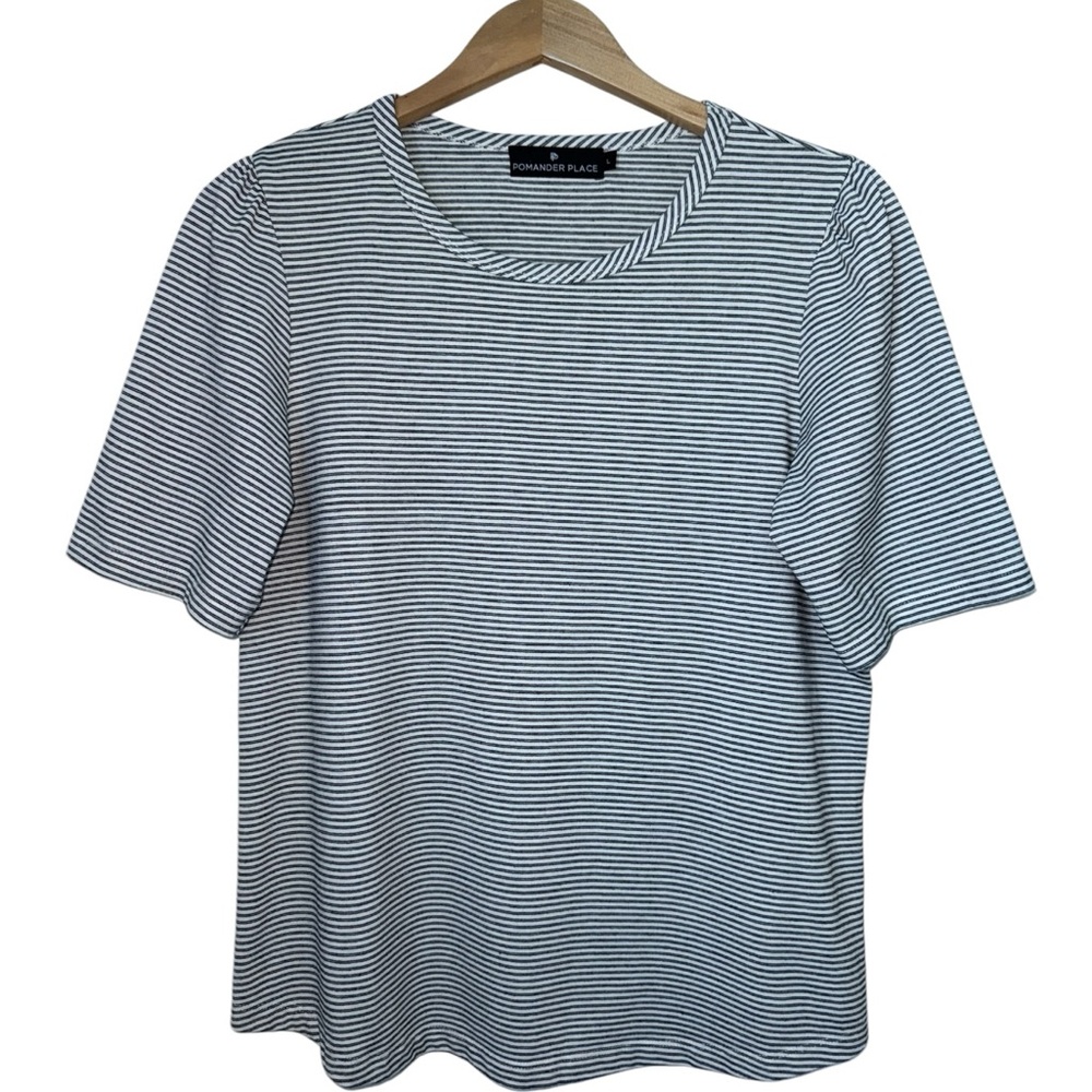 TUCKERNUCK | Pomander Place Miller Striped Tee | Short Sleeve B&W Crewneck Top L